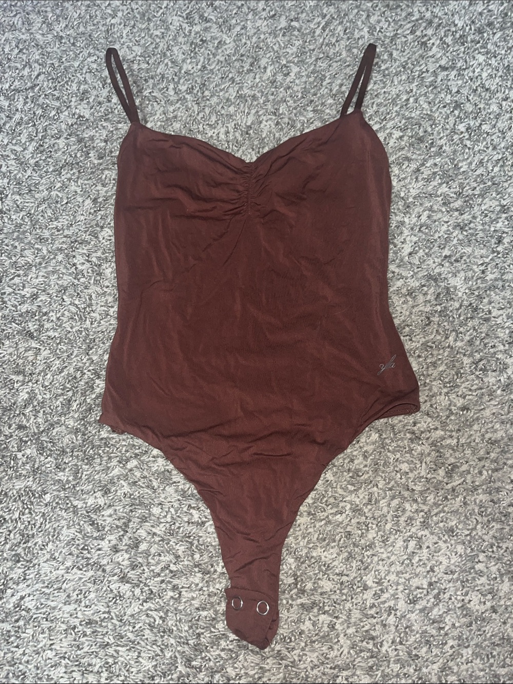 YoungLA Brown Ruched V-Neck Spaghetti Strap Bodysuit